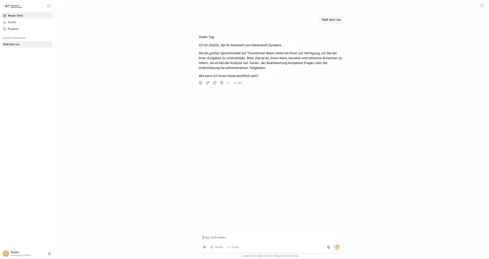 Chat in Qubits: Frage in normaler Sprache und die Antwort des Systems.