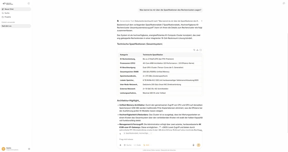 Quellen-Ansicht: die Dokumente und Systeme, aus denen die Antwort stammt.