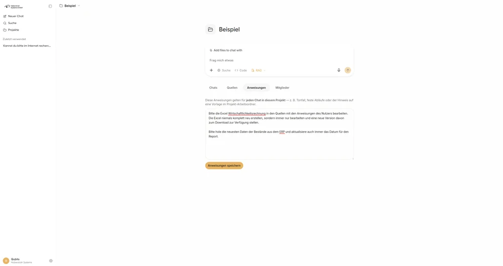 Verwaltungsaufgaben: ein Projekt mit hinterlegten Anweisungen und Vorlagen.