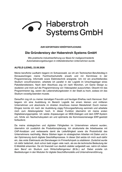 Erste Seite der Pressemitteilung vom 23. August 2026