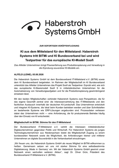 Erste Seite der Pressemitteilung vom 5. August 2026